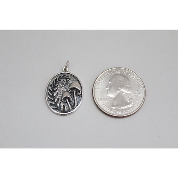Sterling Silver Etched Fern and Mushroom Pendant - Picture 2 of 3